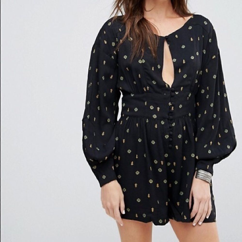 Free People Love Grows Romper Black Floral XS - Picture 2 of 15